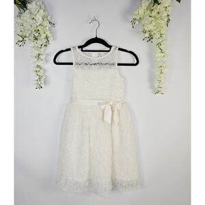 CRB Girl Dress Size 8 Ivory Rose Lace Tulle Bow Flower Girl Wedding Cottagecore